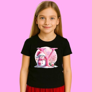 Tricou Y Litera Craciun Roz Cu Om De Zapada Fulgi De Zapada, din bumbac 100% Copii | Dama | Barbat
