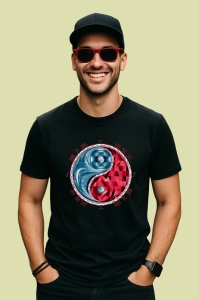 Tricou Yin Yang Rosu Albastru Stil Japonez, Copii | Dama | Barbat, culoare negru - Img 2