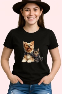 Tricou Yorkshire Terrier si pisica neagra expresie a dragostei Copii | Dama | Barbat Barbat - Img 7