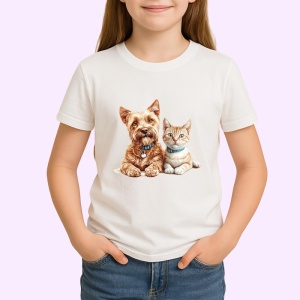 Tricou Yorkshire Terrier si pisica portocalie prietenie adorabila Copii | Dama | Barbat Barbat - Img 4