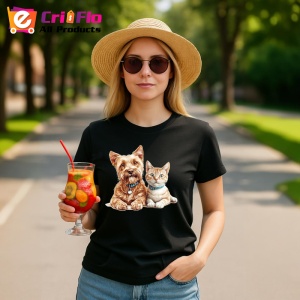 Tricou Yorkshire Terrier si pisica portocalie prietenie adorabila Copii | Dama | Barbat Barbat - Img 22