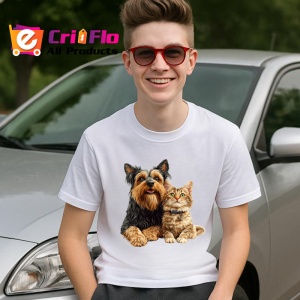 Tricou Yorkshire Terrier si pisica roscata prieteni inseparabili Copii | Dama | Barbat Barbat - Img 9