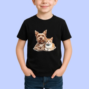 Tricou Yorkshire Terrier si pisica tabby portocalie prietenie naturala Copii | Dama | Barbat Barbat - Img 5