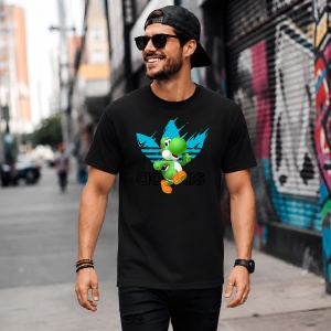 Tricou Yoshi Dinozaurul Logo Albastru Splash Urban Gaming Art, din bumbac 100%, tricou negru, Copii | Dama | Barbat - Img 5