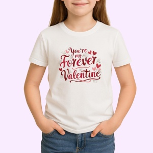 Tricou Youre My Forever Valentine Text Rosu V1, din bumbac 100% , tricou alb pentru Copii | Dama | Barbat - Img 2