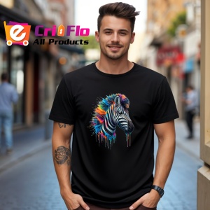 Tricou Zebra curcubeu fundal albastru in stil graffiti Copii | Dama | Barbat, culoare negru - Img 5