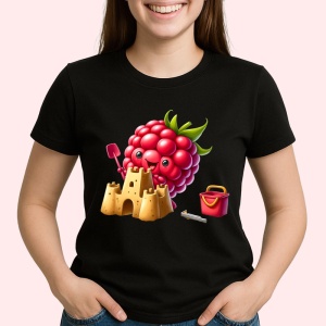 Tricou Zmeura amuzanta de vara castel de nisip, Fructe, Copii | Dama, culoare negru - Img 2