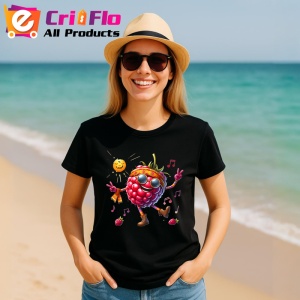 Tricou Zmeura amuzanta de vara dansator la soare, Fructe, Copii | Dama, culoare negru - Img 11