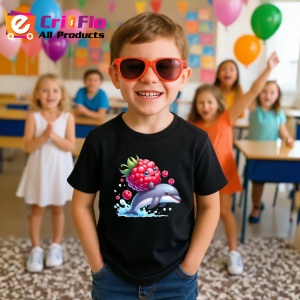 Tricou Zmeura amuzanta de vara delfin, Fructe, Copii | Dama, culoare negru - Img 4