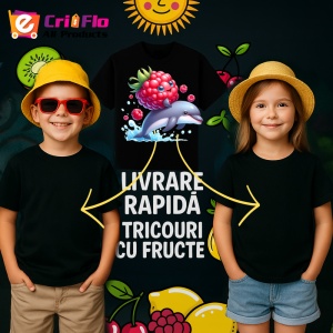 Tricou Zmeura amuzanta de vara delfin, Fructe, Copii | Dama, culoare negru - Img 6