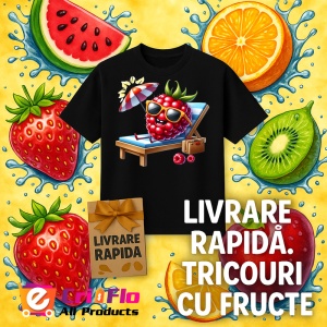 Tricou Zmeura amuzanta de vara la plaja, Fructe, Copii | Dama, culoare negru - Img 12