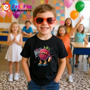 Tricou Zmeura amuzanta de vara party pe role, Fructe, Copii | Dama, culoare negru - Img 4