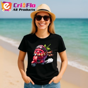 Tricou Zmeura amuzanta de vara pe scuter, Fructe, Copii | Dama, culoare negru - Img 11