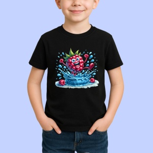 Tricou Zmeura amuzanta de vara saritura in apa, Fructe, Copii | Dama, culoare negru