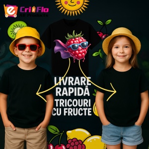 Tricou Zmeura amuzanta de vara supererou, Fructe, Copii | Dama, culoare negru - Img 6
