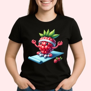 Tricou Zmeura amuzanta de vara yoga, Fructe, Copii | Dama, culoare negru - Img 2