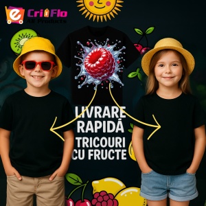 Tricou Zmeura in explozie lichida, Fructe, Copii | Dama, culoare negru - Img 6