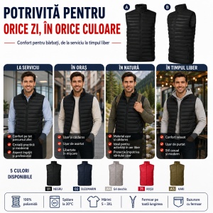 Vestă Bărbați tip Jachetă Fără Mâneci, Matlasată, Ușoară și Călduroasă – Everest 553 - Img 7
