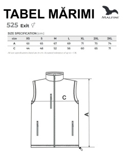Vestă Damă Bărbat Unisex Tabel mărimi dimensiune