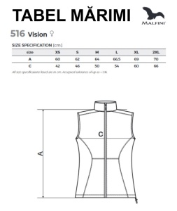 tabel marimi dimensiuni vesta damă