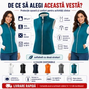 Vestă Damă tip Jachetă Softshell fără Mâneci, Elastică și Călduroasă – Vision 516 - Img 2