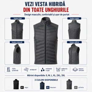 Vestă Hibridă Bărbați Matlasată cu Fermoar, Softshell, Windproof – Cross 557 - Img 7
