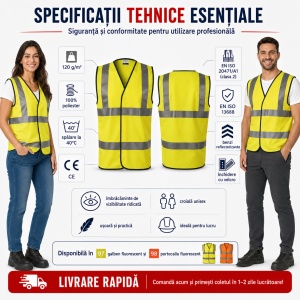 Vestă Reflectorizantă Unisex Bărbat Damă Profesională de Lucru și Semnalizare – HV Bright 9V3 - Img 8