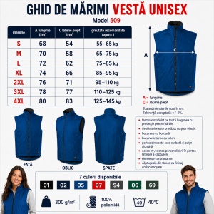 Vestă Unisex Bărbat Damă tip Jachetă fără Mâneci, Călduroasă cu Fleece și Fermoar – Body Warmer 509 - Img 4