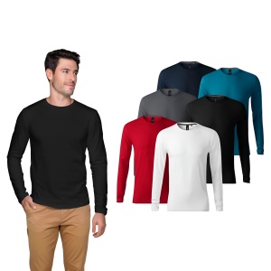 Barbat imbracat in bluza cu maneca lunga de culoare neagra prezentand culorile disponibile rosu, alb, albastru, turcoaz, gri, negru