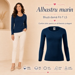 Bluză Damă decoltată din bumbac 100, slim fit cu mânecă lungă - 14 nuanțe - Img 17