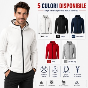 Bluza Fleece Tip Hanorac Bărbați cu Glugă și Fermoar Malfini 417 Direct – 240 g/m²