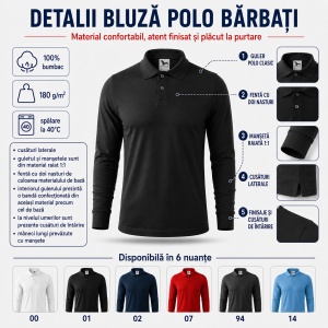 Bluză Polo Bărbați Mânecă Lungă | Stil Office | 6 Culori Disponibile - 211 - Img 3