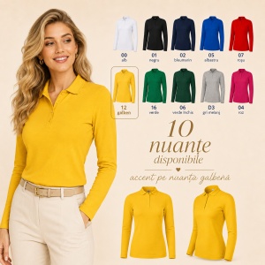 Bluză Polo Damă cu Mânecă Lungă, Slim Fit, Cambrată, Guler Pique Polo, 10 Culori, XS–2XL - Img 9