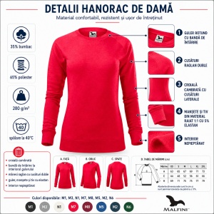 Bluză Simplă Mânecă Lungă Damă tip Hanorac Malfini 416 Merger – 280 g/m² - Img 2