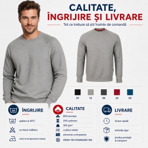 Bluză Sweatshirt Bărbați Rimeck Vertex W42, 80% Bumbac, 300 g/m², 5 Culori, S–4XL - Img 10