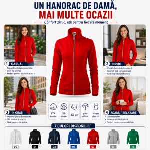 Bluză tip Hanorac Damă fără Glugă cu Fermoar Malfini 409 Viva – 300 g/m² - Img 9