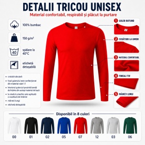 Bluză Tricou Unisex cu Mânecă Lungă Progress LS, 100% Bumbac, 150 g/m², Mărimi XS–3XL - Img 9