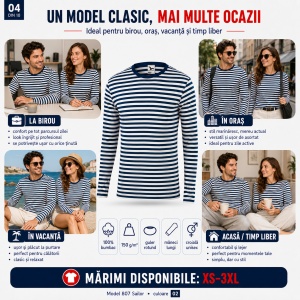 Bluză unisex damă și bărbat Malfini 807 Sailor, tip marinăresc, mânecă lungă, 100% bumbac, 150 g/m² - Img 10