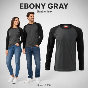 Bluză Unisex Damă și Bărbat Rimeck 130 Street LS, Bicoloră, Mâneci Lungi Raglan, 100% Bumbac, 180 g/m², S–4XL - Img 14