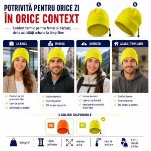 Căciulă Polar Fleece Unisex 2 în 1 Reflectorizantă Malfini Rimeck HV Practic 5V9 – 240 g/m² - Img 5
