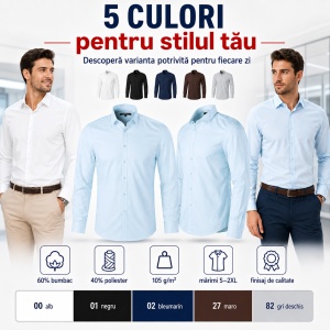 Cămașă bărbați cu mânecă lungă Malfini Premium 262 Dynamic, croială cambrată, guler clasic, 60% bumbac și 40% poliester - Img 9