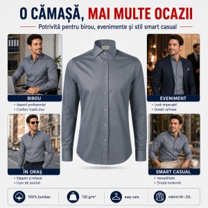Cămașă Bărbați cu Mânecă Lungă Malfini Premium 264 Journey, 100% Bumbac, Croială Cambrată, Easy Care, 130 g/m² - Img 10
