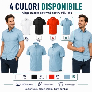 Cămașă bărbați cu mânecă scurtă Malfini 207 Shirt Short Sleeve, 100% bumbac, croială regular fit și buzunar la piept - Img 8