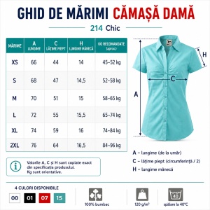 Cămașă Damă Malfini 214 Chic, Mânecă Scurtă, Croială Cambrată, 100% Bumbac, 120 g/m² - Img 4