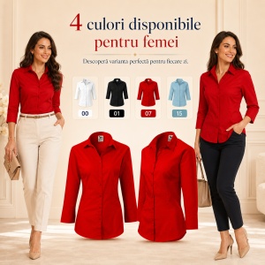 Cămașă Damă Malfini 218 Style, Mâneci 3/4, Croială Cambrată, 100% Bumbac, 125 g/m²