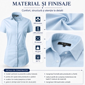 Cămașă Damă Malfini 261 Flash, Mânecă Scurtă, Croială Cambrată, 68% Bumbac, 110 g/m² - Img 5
