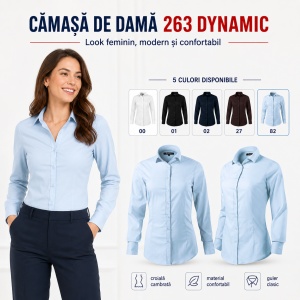 Cămașă Damă Malfini 263 Dynamic, Mânecă Lungă, Croială Cambrată, 68% Bumbac, 29% Poliamidă, 3% Elastan - Img 10