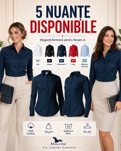Cămașă damă tip office Malfini 229 Style LS, 100% bumbac, croială feminină și mânecă lungă - Img 7