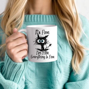 Cana alba haioasa personalizata cu textul E bine, sunt bine, totul este bine (It's fine, I'm fine, Everything it's fine) - Cadou - Img 1