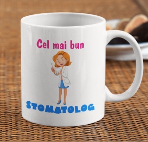 Cana alba personalizata cu mesajul - Cel mai bun Stomatolog - Cadou - Img 2